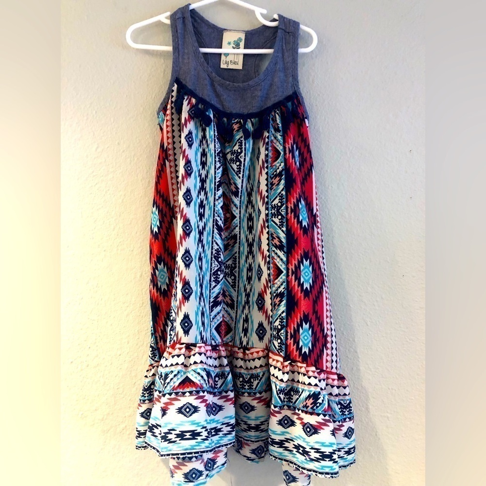 Lily Bleu Boho Aztec Print Dress Girls size 6